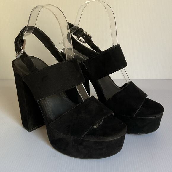 Platform Block Heel Sandals Black Suede  EU 37 US 6 Y2K Heel Party Shoe - Picture 3 of 10
